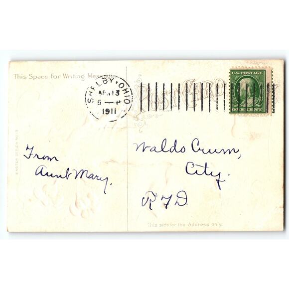 Vintage 1911 Easter Postcard Angel with Lilies Flowers Embossed Design - Picture 2 of 2